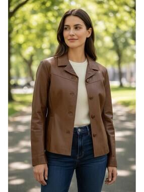 Wilson Maxima Vintage Women’s 90s Brown Leather Jacket Button Up Size M